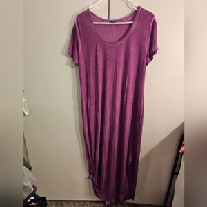 Casual Purple Maxi Dress with Short Sleeves and Scoop Neck